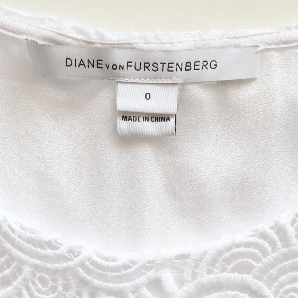 Diane von Furstenberg Martina White Lace 3/4 Sleeve Shift Mini Dress Size 0 - Picture 13 of 16